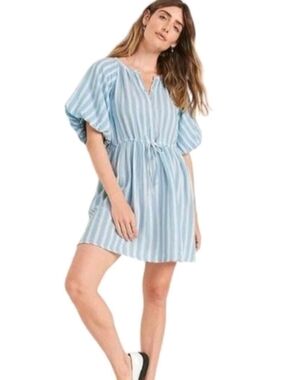 Old Navy Waist-Defined Puff-Sleeve Striped Gauzy Shirt Dress, Size L